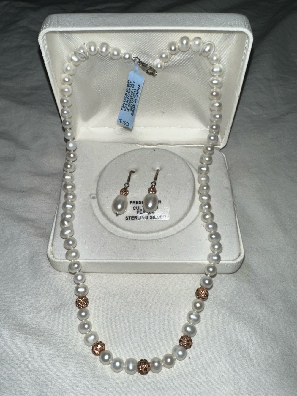 Freshwater Cultured Pearls, Sterling Silver necklace and earring set
